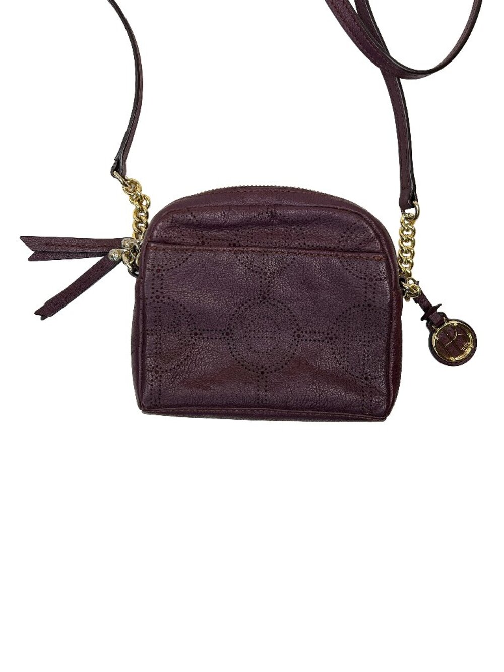 Henri Bendel Small Perforated Leather Purse Burgundy & Gold, Crossbody Bag